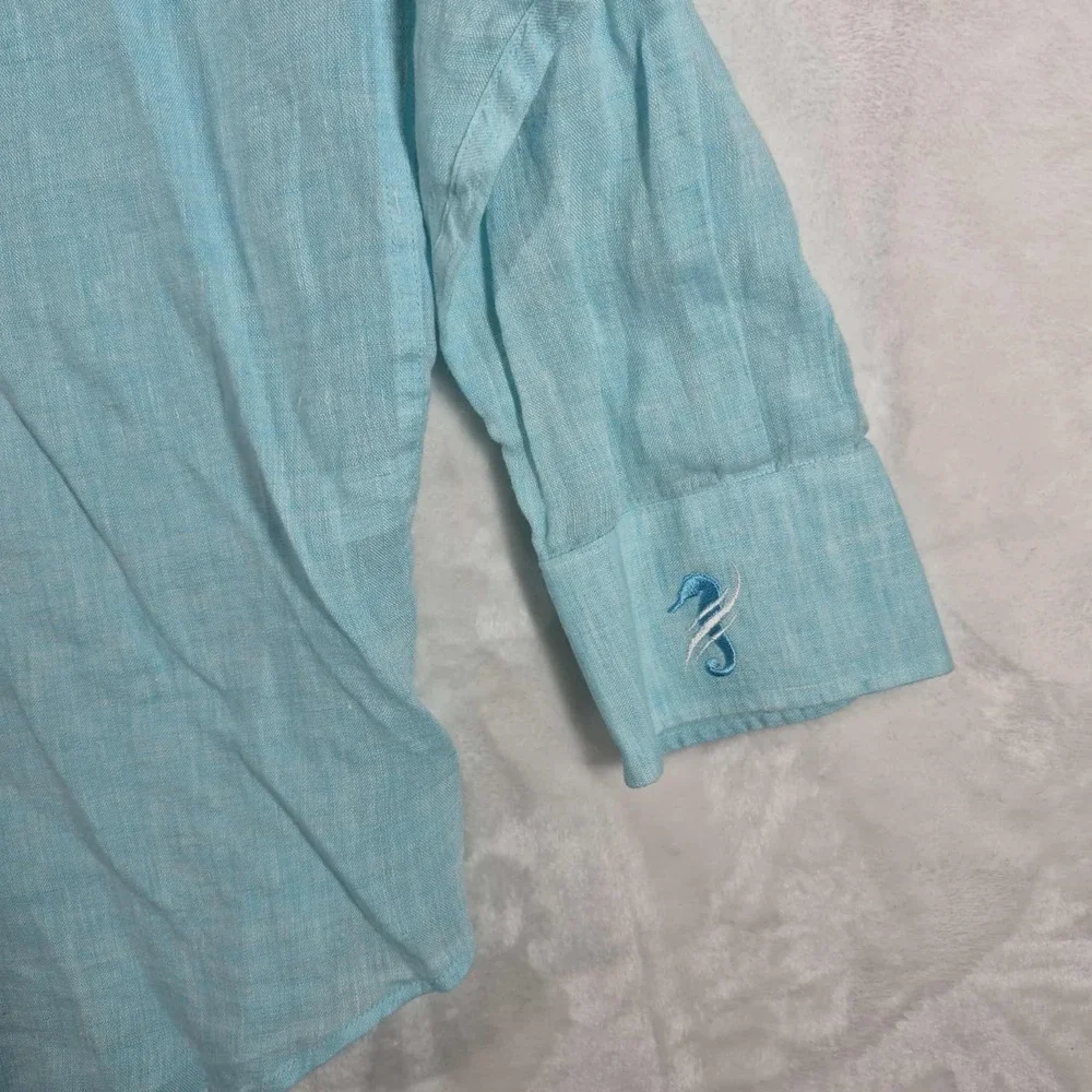 Peter Millar Linen Shirt Men's 2XL XXL Blue Crown Cool Long Sleeve Button Up NWT